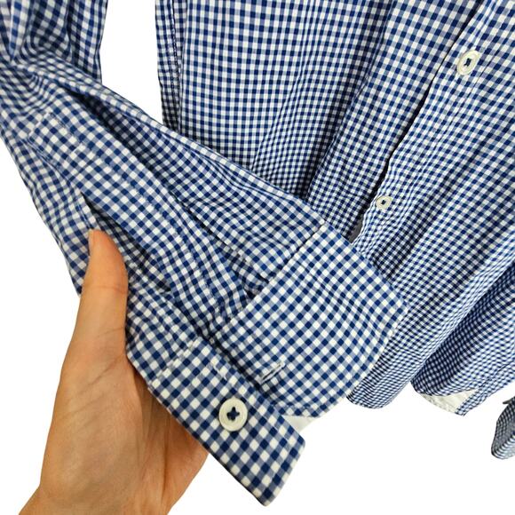 Boss Hugo Boss Shirt Blue White Checker Gingham Dress Shirt Men L Regular Fit - Picture 4 of 8